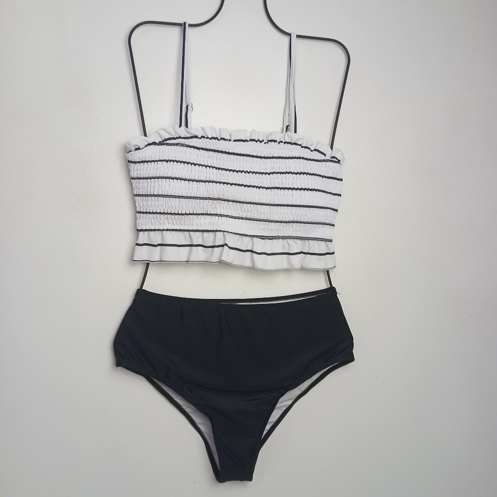 Ruched Stripe Two-Piece Swimsuit Size L